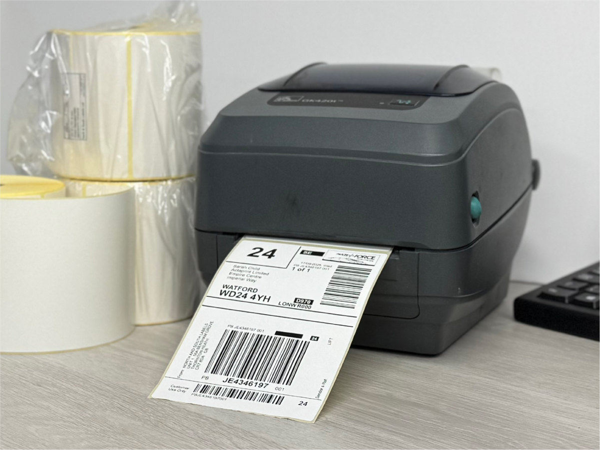 Thermal printer producing a Royal Mail shipping label