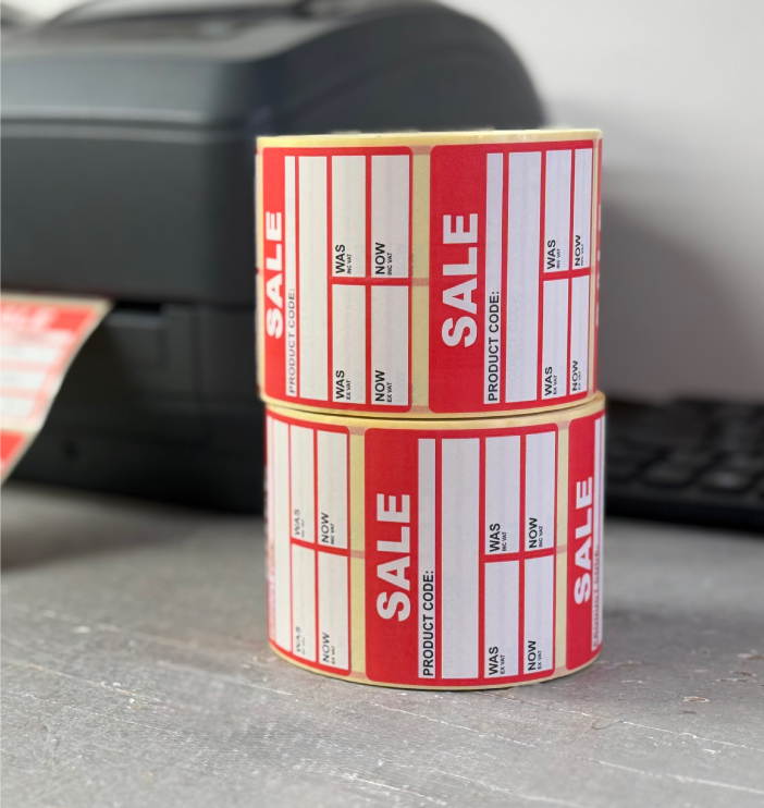 Colour-washed thermal labels on rolls