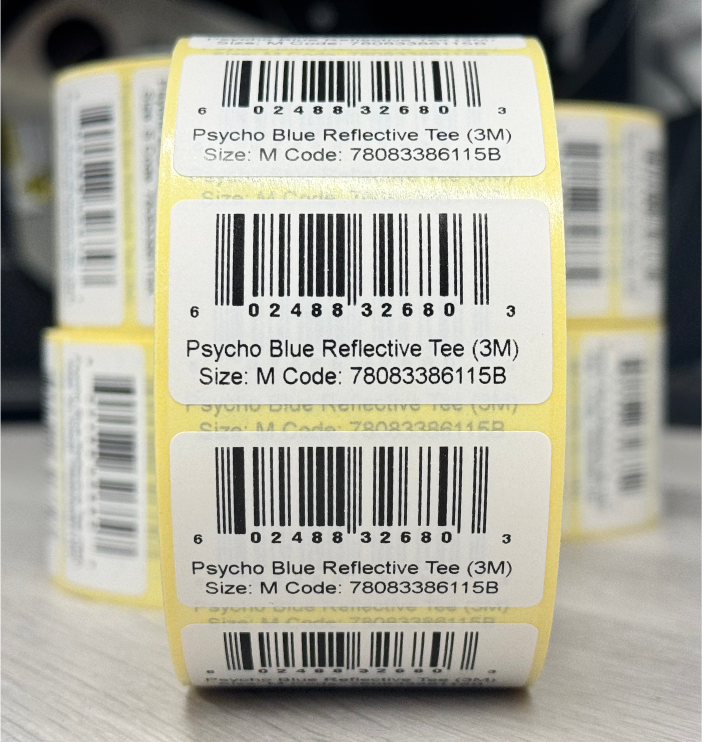 Printed barcode labels on rolls for product identification and stock control
