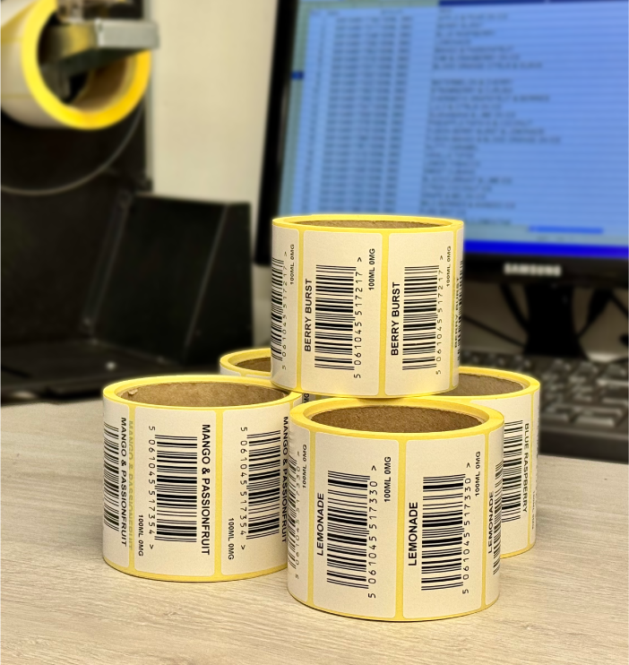 Variable EAN-13 barcode labels printed from spreadsheet data and supplied on rolls