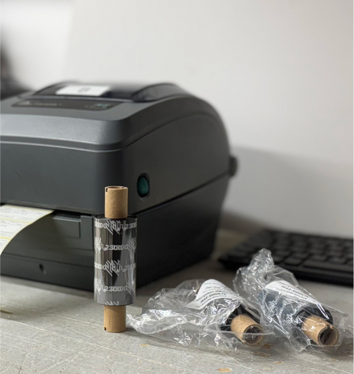 Thermal transfer ribbon roll close-up